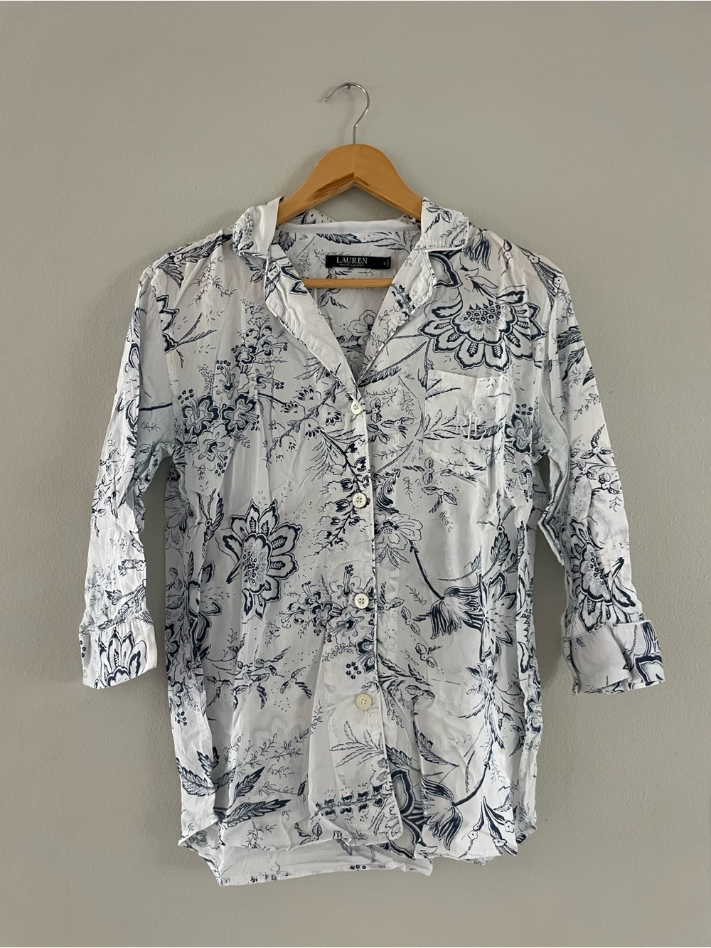 Lauren Ralph Lauren White & Blue Floral Button-Up Shirt